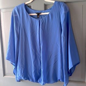 Blue Flutter Sleeve Blouse